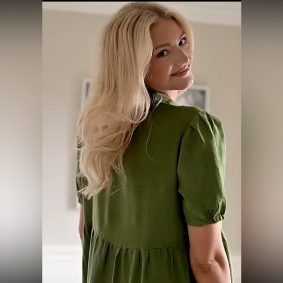 NWT Crown Linen Designs green Button Front Midi Dress 100% Linen cottagecore - Picture 6 of 12